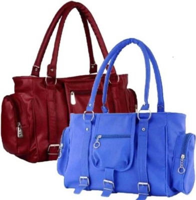 Sai Collections Women Maroon, Blue Tote(Pack of: 2)