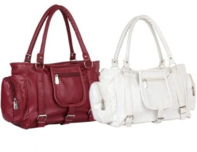 Sai Collections Women White, Maroon Tote(Pack of: 2)