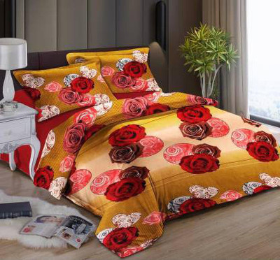 Manish Creation 140 TC Polycotton Double Floral Flat Bedsheet(Pack of 1, GOLDEN)