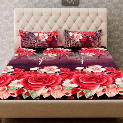 Manish Creation 140 TC Polycotton Double Floral Flat Bedsheet(Pack of 1, Brown)