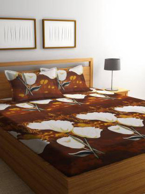 Manish Creation 140 TC Polycotton Double Floral Flat Bedsheet(Pack of 1, Brown)