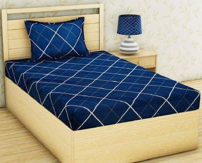 Manish Creation 180 TC Cotton Single Checkered Flat Bedsheet(Pack of 1, Blue)