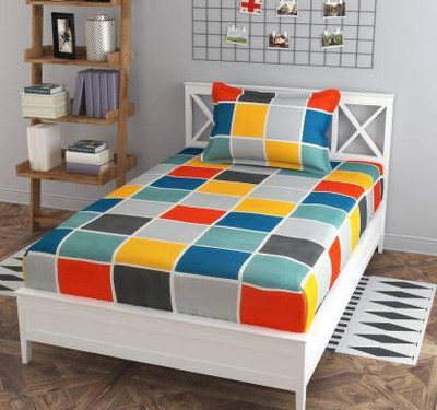 Manish Creation 180 TC Cotton Single Checkered Flat Bedsheet(Pack of 1, Multicolor)