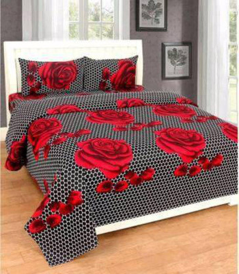 Manish Creation 140 TC Polycotton Double Floral Flat Bedsheet(Pack of 1, Black)