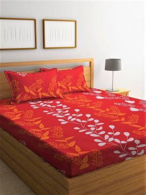 Manish Creation 140 TC Polycotton Double Floral Flat Bedsheet(Pack of 1, Red)