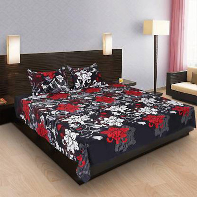 Manish Creation 140 TC Polycotton Double Floral Flat Bedsheet(Pack of 1, Black)