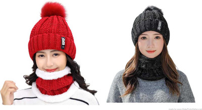 GLAMHOOD Woven Beanie Cap(Pack of 2)