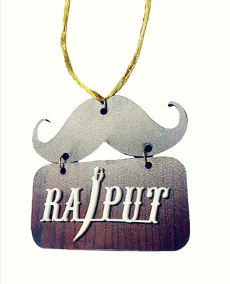 RohanEshop Rajput English 3D Wooden Mustach double side car hanging mirror ornament pendant Car Hanging Ornament(Pack of 1)