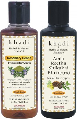 Satvayush Khadi Rosemary Henna Hair Oil & Amla Reetha Shikakai Bhringraj Shampoo Natural & Herbal(2 Items in the set)