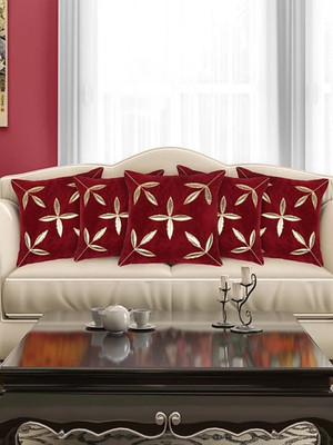 Fazar Creations Velvet Cushions Cover(40 cm*40 cm, Pack of 5, Maroon)