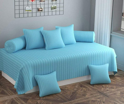 CASTIQA Satin Striped Diwan Set(Light Blue)