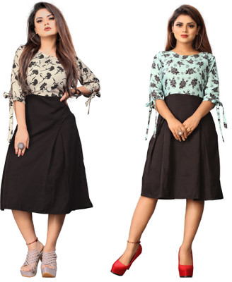 BRIGHT WORLD Women Fit and Flare Multicolor Midi/Calf Length Dress