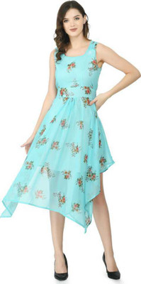 Shiva Trends Women High Low Blue Midi/Calf Length Dress