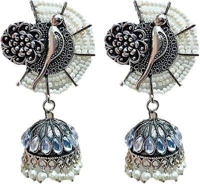 Muccasacra Antique collection Webbing of WHITE beads Tribal wear Beads Alloy, Stone, Metal Jhumki Earring
