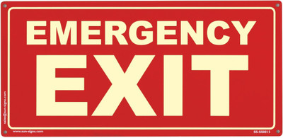 SUNSIGNS -Emergency Exit Signage Board, Pack of 2 pcs, Size 12 X 6 Inch, Glow in Dark Emergency Sign