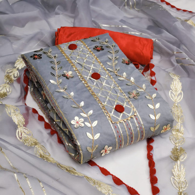 Aumki Pure Silk Colorblock Salwar Suit Material
