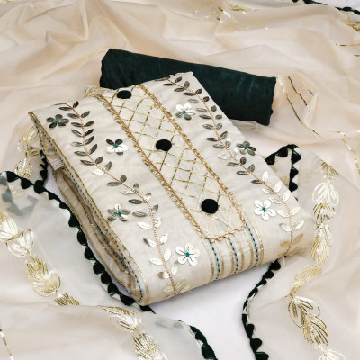 INITHI Pure Silk Embellished Salwar Suit Material