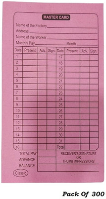 JSMSH Paper Attendance Card for Daily Payroll Wages Workmans(Set Of 300, Multicolor)