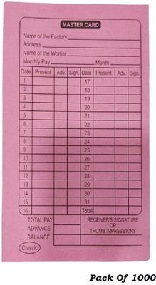 JSMSH Paper Attendance Card for Daily Payroll Wages Workmans(Set Of 1000, Multicolor)
