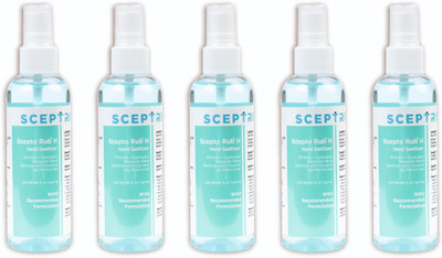 Sceptre Combo of 5 Scepto Rub H Non-Sticky Liquid hand Sanitizer for Rapid Sterilization Hand Sanitizer Pump Dispenser(5 x 20 ml)