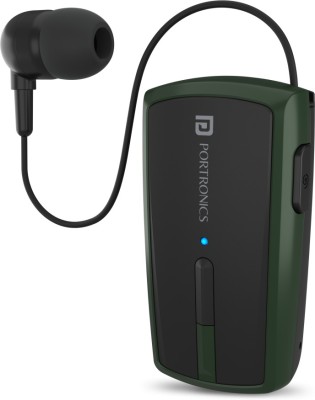 Portronics Harmonics Klip 4 Retractable Bluetooth Headset(Green, Black, In the Ear)