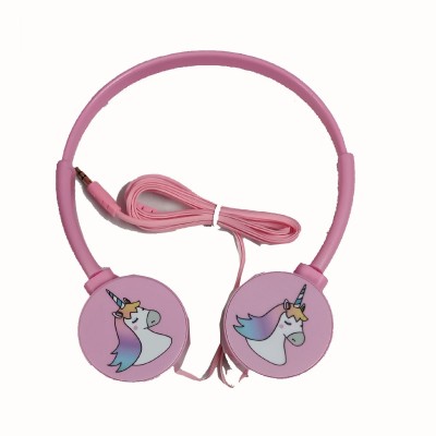 Shoppernation Cartoon Unicorn Design 3.5mm Headphones For Girls Wired without Mic Headset(White, Gold, On the Ear)