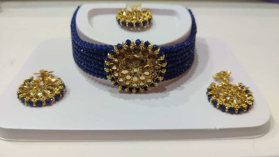 Grazy Brass Blue Jewellery Set(Pack of 1)