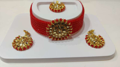 Grazy Brass Red Jewellery Set(Pack of 1)