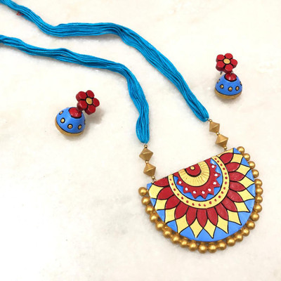Lisma Fashion Terracotta Blue Jewellery Set(Pack of 1)