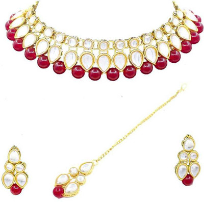 CATALYST Alloy Gold-plated Maroon Jewellery Set(Pack of 1)