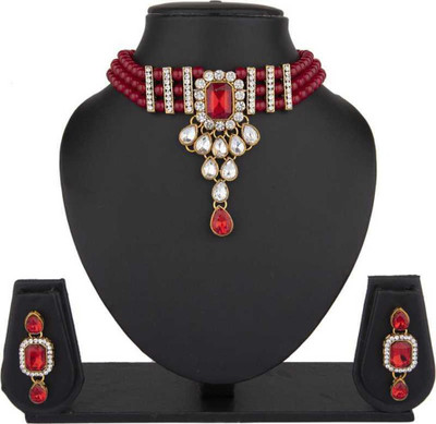 taransha Alloy Gold-plated Red Jewellery Set(Pack of 3)