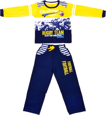 rayie collection Boys Casual T-shirt Trouser(yellow and blue)