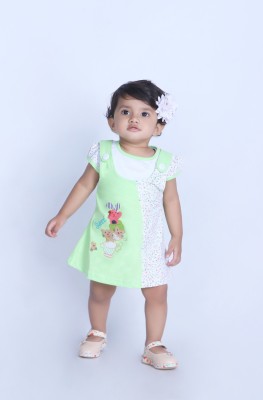 AmazBaby Baby Girls Below Knee Casual Dress(Green, Cap Sleeve)