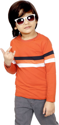 Billion Boys Striped Cotton Blend Regular T Shirt(Orange, Pack of 1)