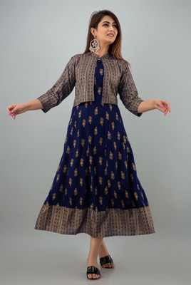 Gudiya Women Printed Anarkali Kurta(Blue)
