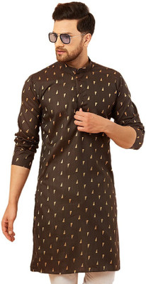 AEW DESIGNS Men Self Design Straight Kurta(Brown)