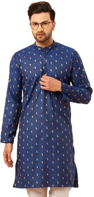 AEW DESIGNS Men Self Design Straight Kurta(Blue)
