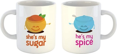 ADRON She's My Sugar And He's My Spice Ceramic Coffee Mug(330 ml, Pack of 2)