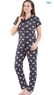 D C H Women Printed Grey Shirt & Pyjama set