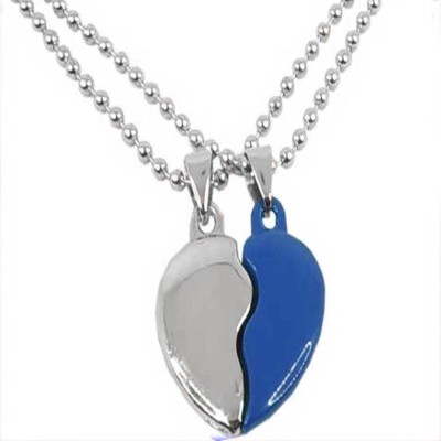 NNPRO Valentine Day His And Her Couple I Love You Blue And Silver Locket With Chain Rhodium, Silver Alloy, Stainless Steel Locket Set