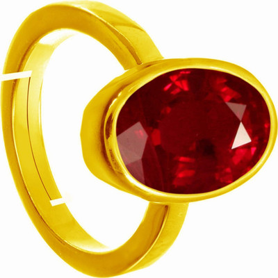 SIDHGEMS 8.25 Ratti 7.00 Crt Natural Ruby Manik/Manak/Mankiya Adjustable Panchdhatu Ring Brass Ruby Gold Plated Ring