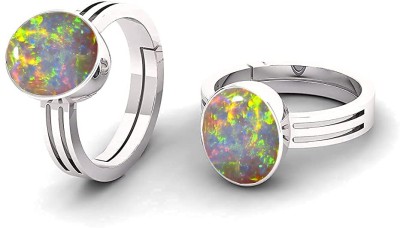 Sidharth Gems 7.00 Ratti 6.00 Carat Opal Silver Ring Natural Oval White Australian Brass Opal Silver Plated Ring