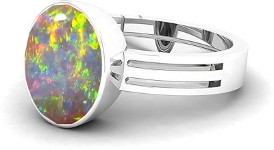 Sidharth Gems 7.25 Ratti Natural Opal Silver Plated Adjustable Ring for Man and Woman Brass Opal Silver Plated Ring