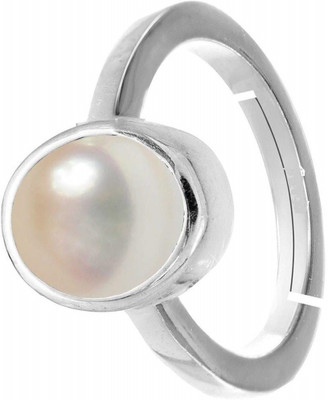 Akshita gems South Sea Pearl 9.25 Ratti / 8.00 Carat Natural Pearl Gemstone Moti Adjustable Brass Pearl Silver Plated Ring