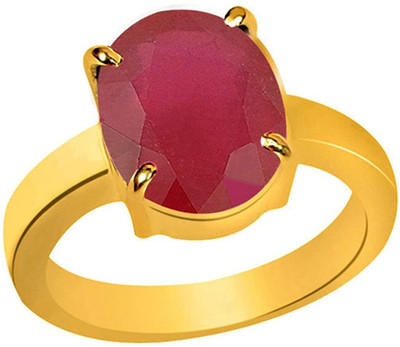 Seashines 5.25 RATTI RUBY (MANAK) STONE STUDDED IN GOLD PLATED Copper Ruby Ring