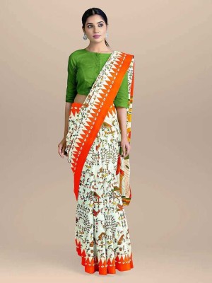 NIKHILAM Printed Ikkat Pure Cotton Saree(Multicolor)