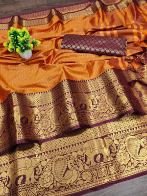 Fancy Fab Self Design Bollywood Cotton Silk Saree(Yellow)