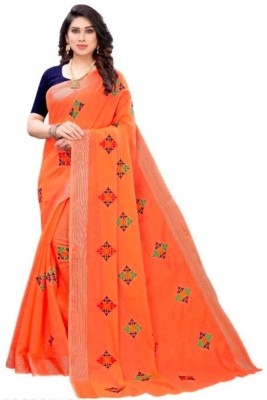 estrella fashion Embroidered Daily Wear Lycra Blend Saree(Orange)