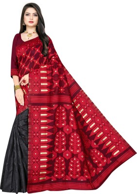 Alakh Creation Printed Bollywood Cotton Silk Saree(Red, Black)