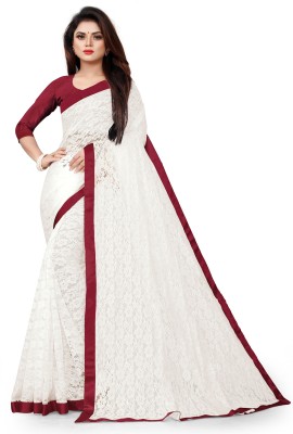 Arpit Fashion Self Design Bollywood Net Saree(White)